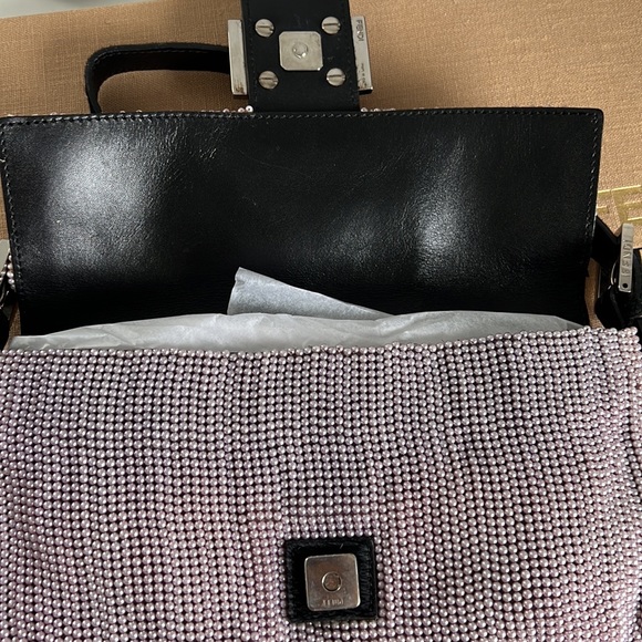 FENDI lavender beaded trimmed pony hair baguette bag - Picture 3 of 5